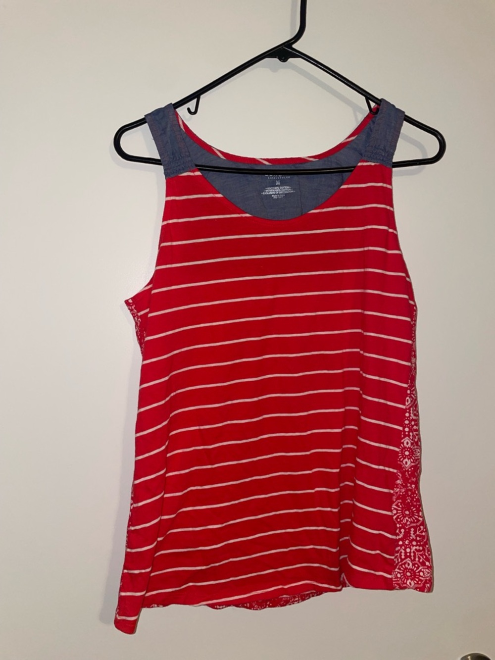 Sonoma Red & White Striped Tank Top with Blue Yoke